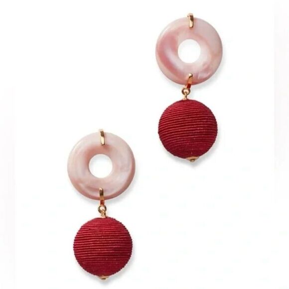 Lizzie Fortunato Saffron Drop Pink Mother of Pearl/Fushia Circle Earrings NWOT - Picture 1 of 8